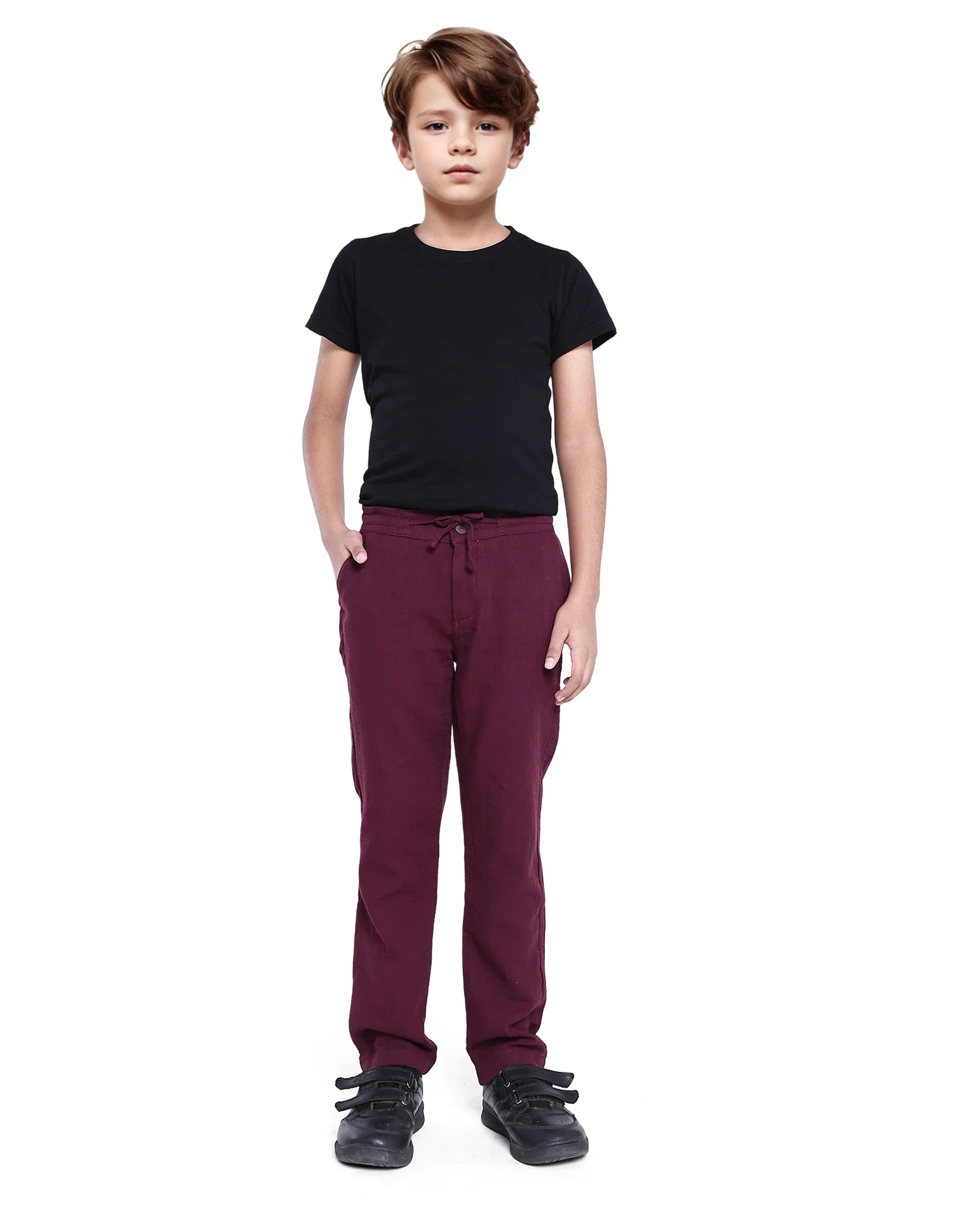 Boys Red Casual Regular Fit Solid Trouser