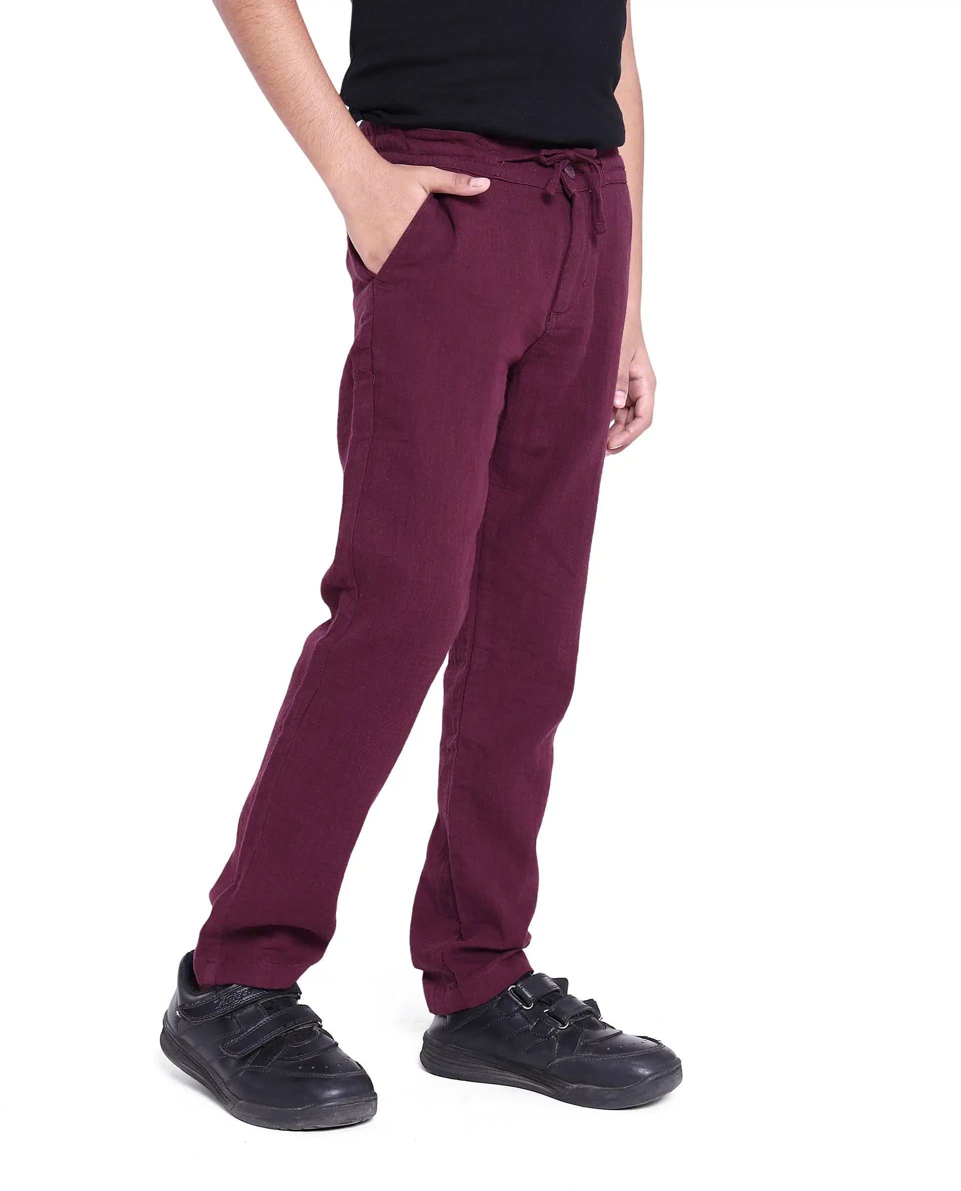 Boys Red Casual Regular Fit Solid Trouser