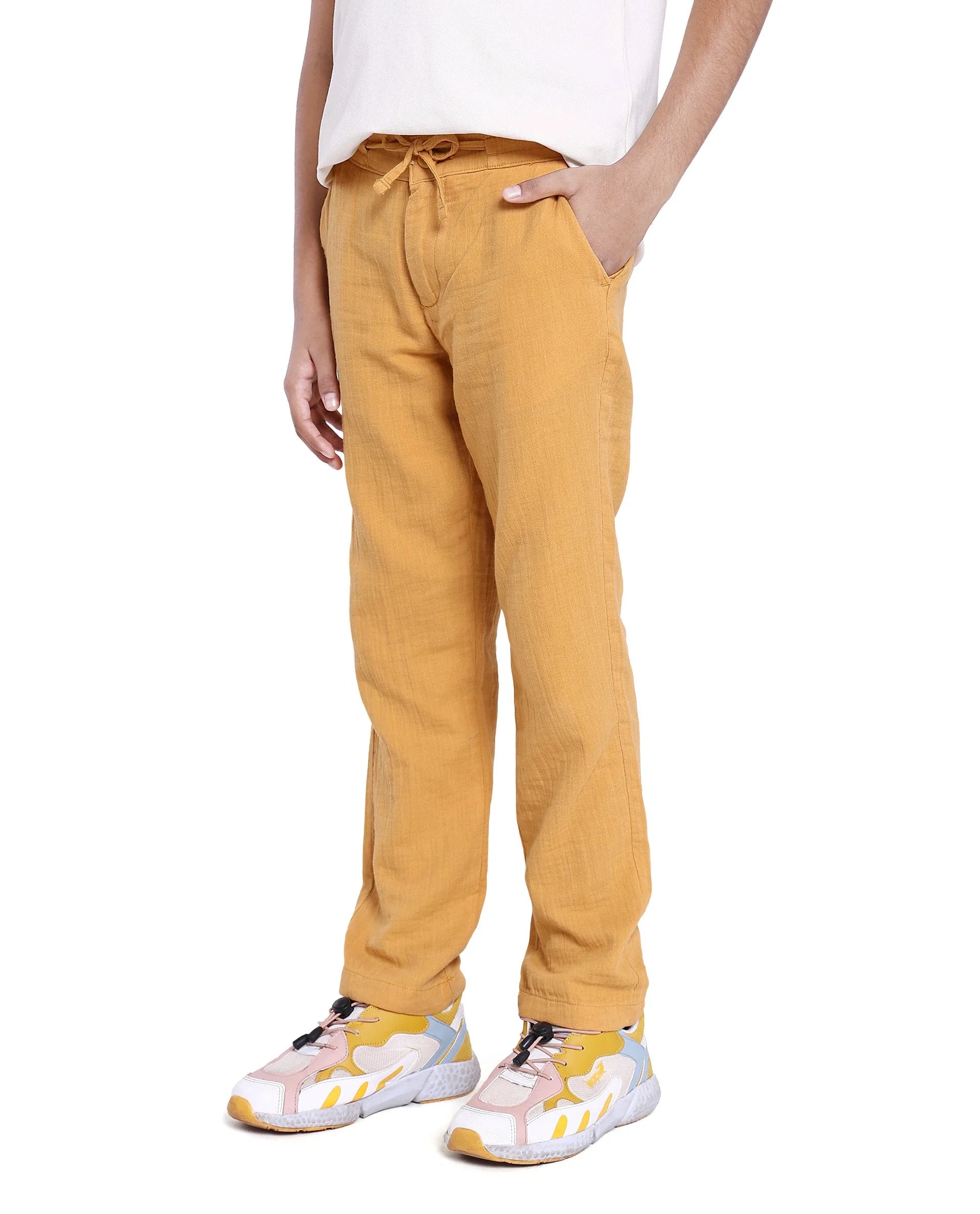 Boys Yellow Casual Regular Fit Solid Trouser