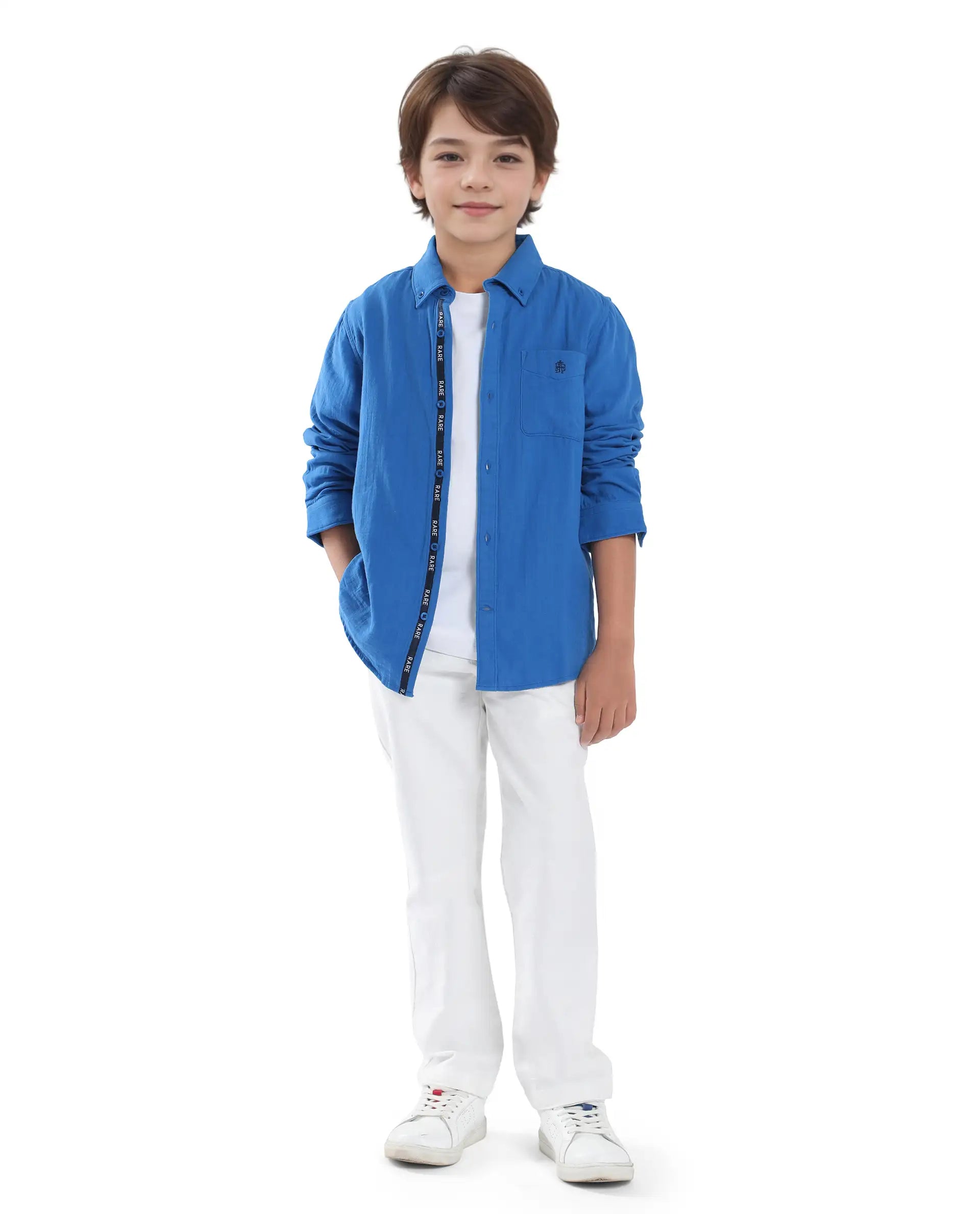 Boys Blue Casual Regular Fit Solid Full Sleeves Shirt