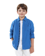 Boys Blue Casual Regular Fit Solid Full Sleeves Shirt