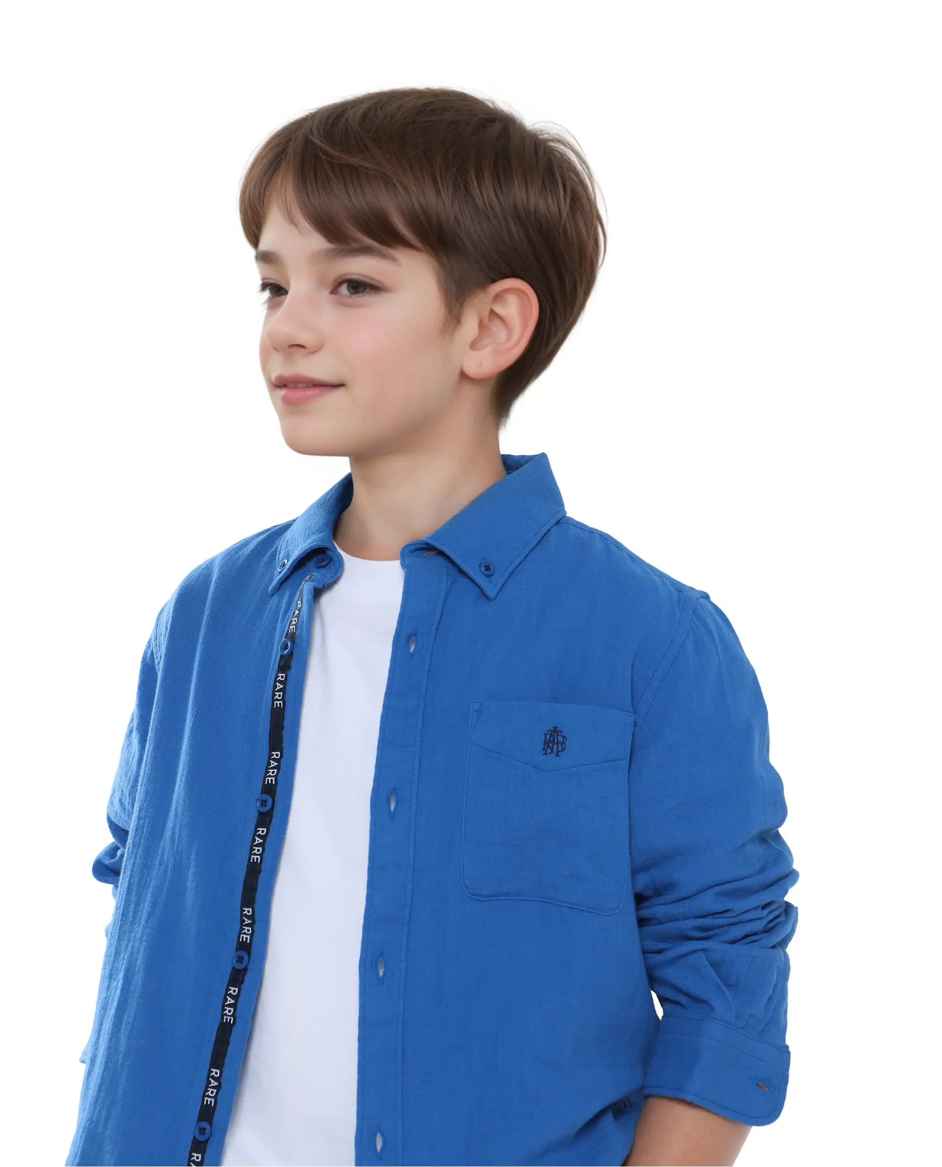 Boys Blue Casual Regular Fit Solid Full Sleeves Shirt
