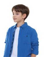 Boys Blue Casual Regular Fit Solid Full Sleeves Shirt