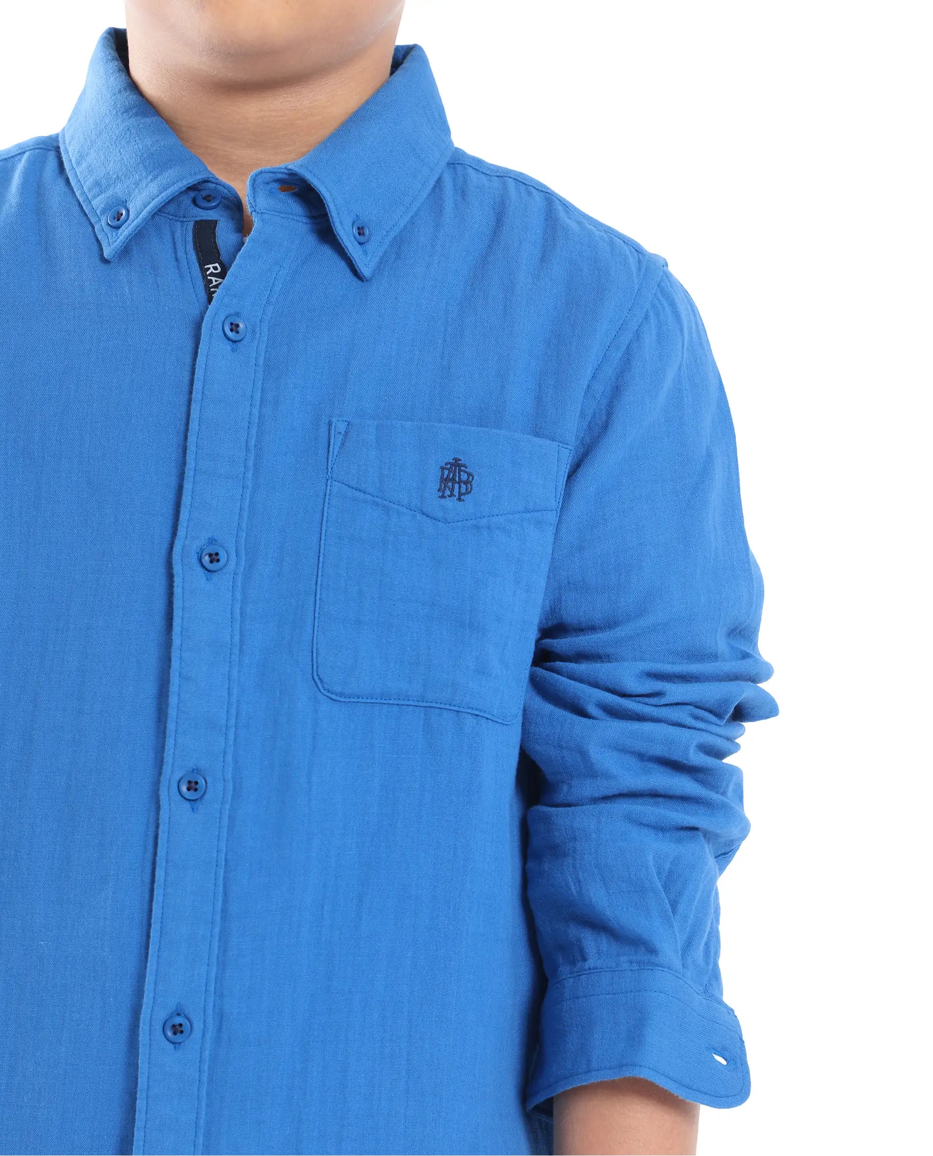 Boys Blue Casual Regular Fit Solid Full Sleeves Shirt