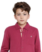 Boys Red Casual Regular Fit Solid Full Sleeves Shirt