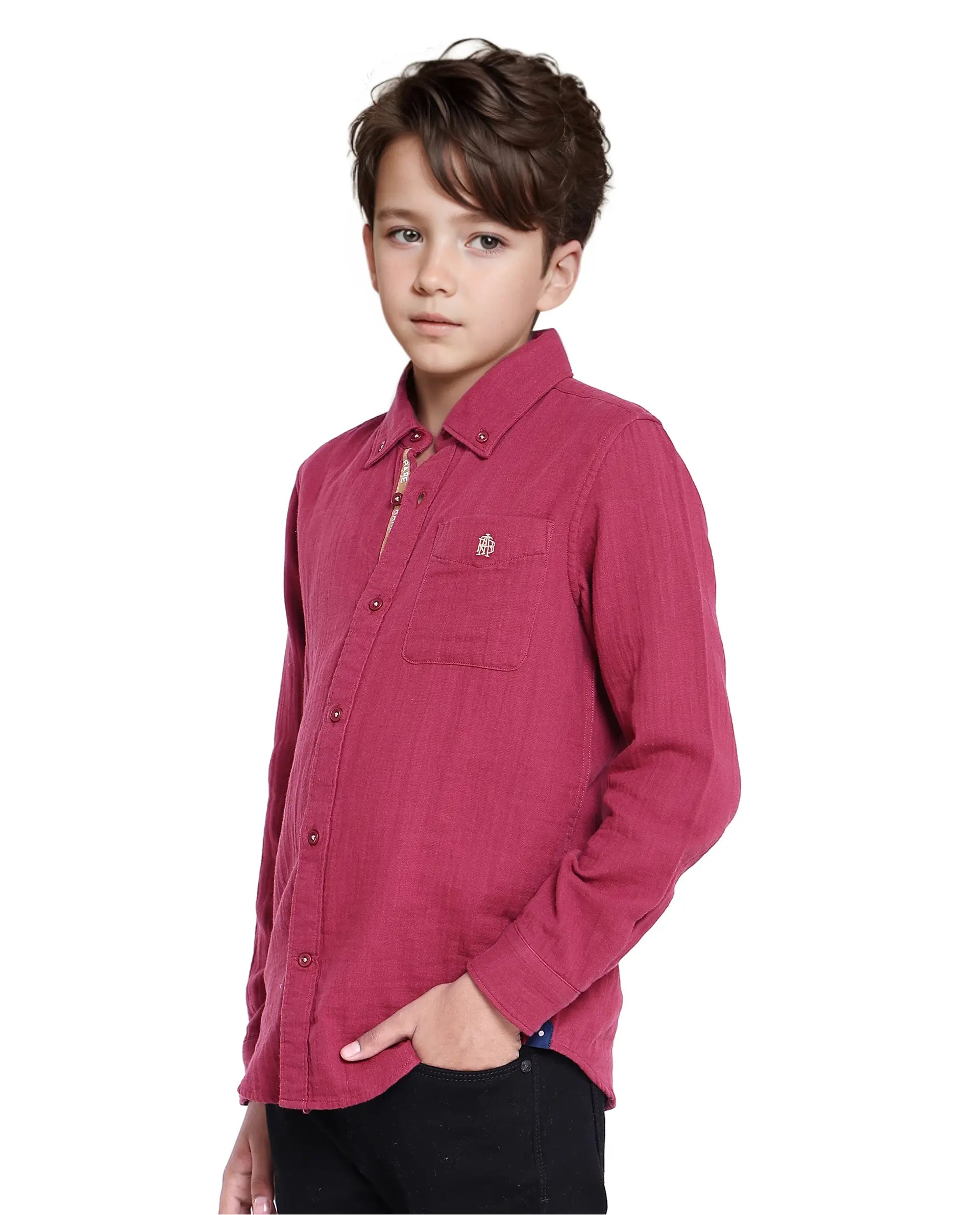 Boys Red Casual Regular Fit Solid Full Sleeves Shirt
