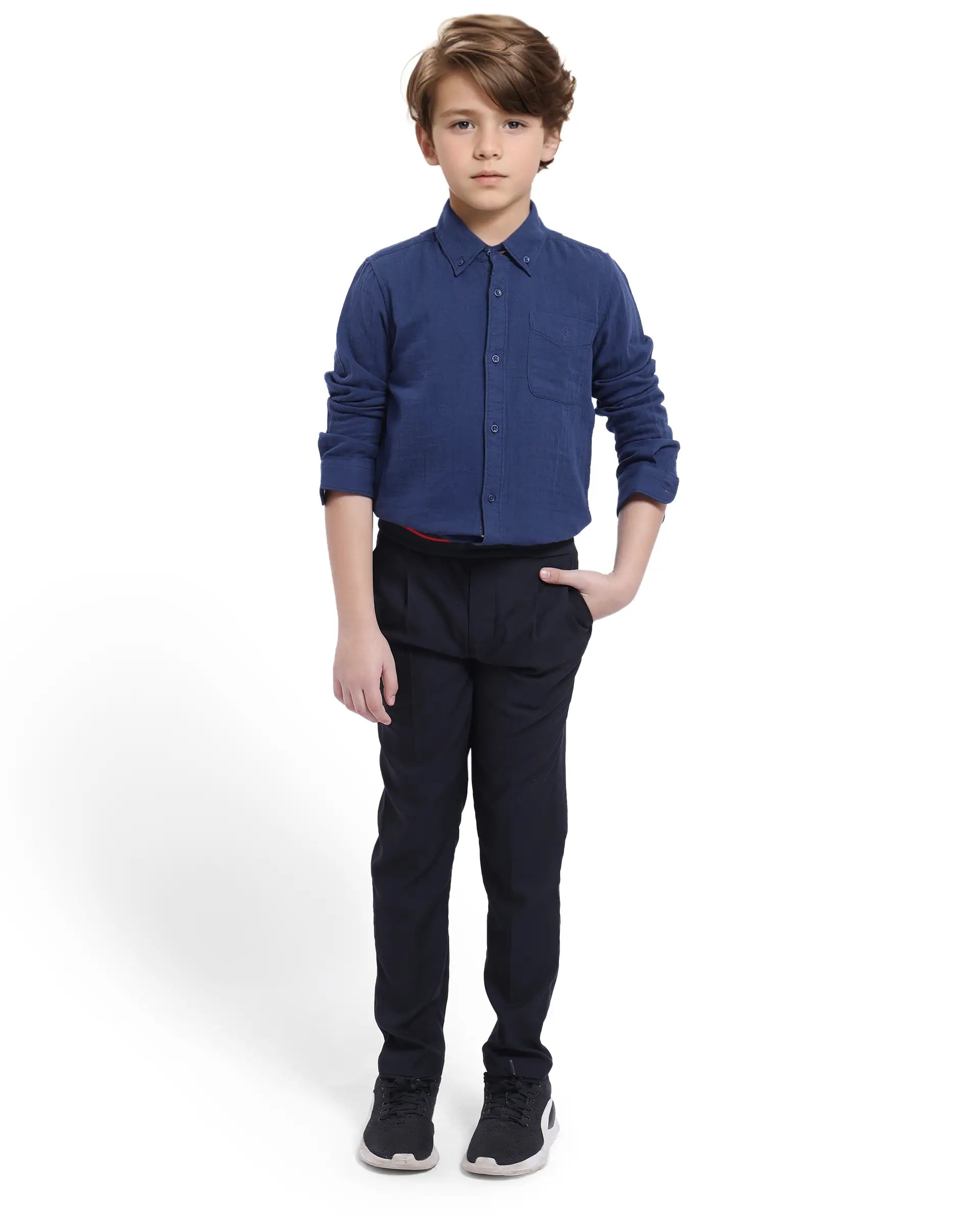 Boys Navy Formal Regular Fit Solid Full Sleeves Shirt