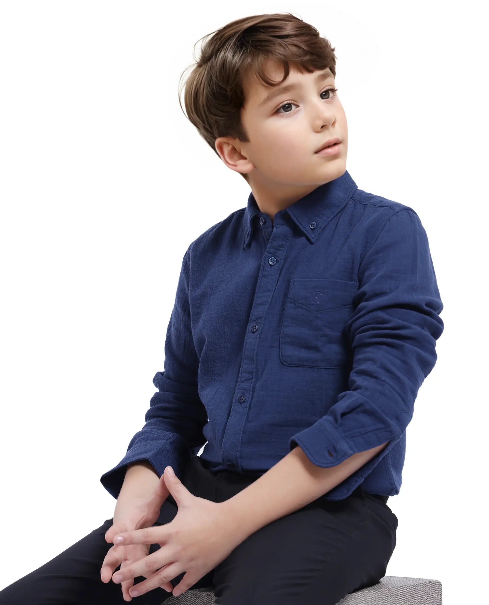 Boys Navy Formal Regular Fit Solid Full Sleeves Shirt
