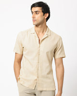 Men's Beige Casual Regular Fit Solid Half Sleeves Shirt