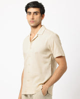 Men's Beige Casual Regular Fit Solid Half Sleeves Shirt