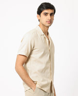 Men's Beige Casual Regular Fit Solid Half Sleeves Shirt