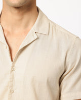 Men's Beige Casual Regular Fit Solid Half Sleeves Shirt