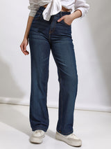 Women's Dark Blue Casual Solid Straight Fit Jeans