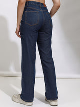 Women's Dark Blue Casual Solid Straight Fit Jeans