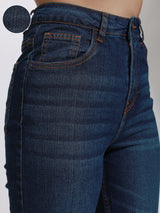 Women's Dark Blue Casual Solid Straight Fit Jeans