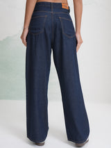 Women's Blue Casual Solid Wide Leg Jeans