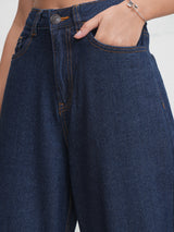 Women's Blue Casual Solid Wide Leg Jeans
