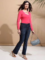 Women's Dark Blue Casual Solid Flared Jeans