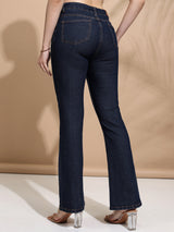 Women's Dark Blue Casual Solid Flared Jeans