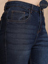 Women's Dark Blue Casual Solid Flared Jeans