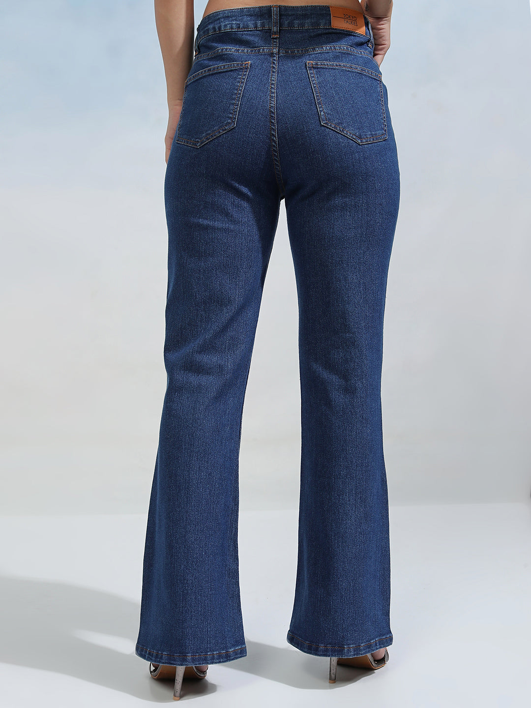 Women's Blue Casual Solid Flared Jeans