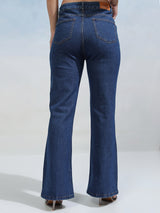 Women's Blue Casual Solid Flared Jeans