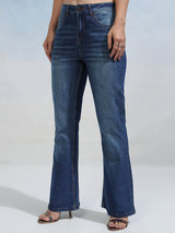 Women's Blue Casual Solid Flared Jeans