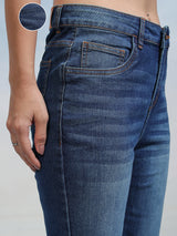 Women's Blue Casual Solid Flared Jeans