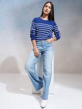 Women's Light Blue Casual Solid Wide Leg Jeans