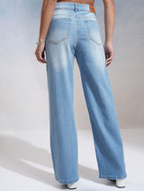 Women's Light Blue Casual Solid Wide Leg Jeans