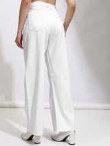 Women's White Casual Solid Wide Leg Jeans