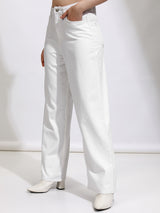 Women's White Casual Solid Wide Leg Jeans