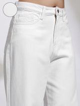Women's White Casual Solid Wide Leg Jeans