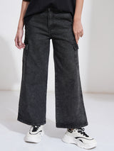 Women's Black Casual Solid Wide Leg Jeans