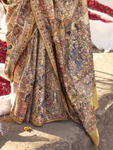 Women's Silk Blend Beige Printed Designer Saree with Blouse Piece