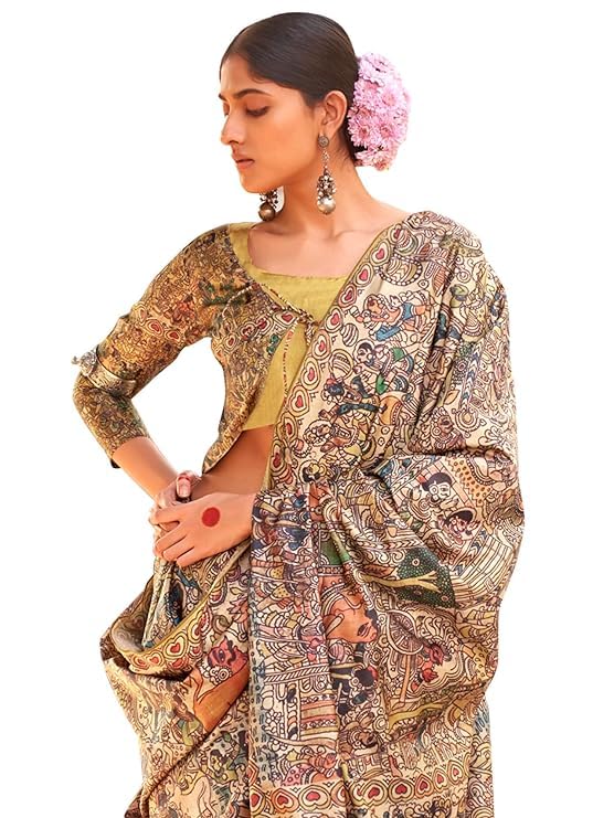 Women's Silk Blend Beige Printed Designer Saree with Blouse Piece