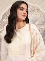 Women's Cream Motifs Printed Kurta With Palazzo & Dupatta