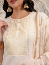 Women's Cream Motifs Printed Kurta With Palazzo & Dupatta