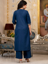 Women's Teal Ethnic Motifs Yoke Designed Sequined Straight Kurta With Palazzos & Dupatta