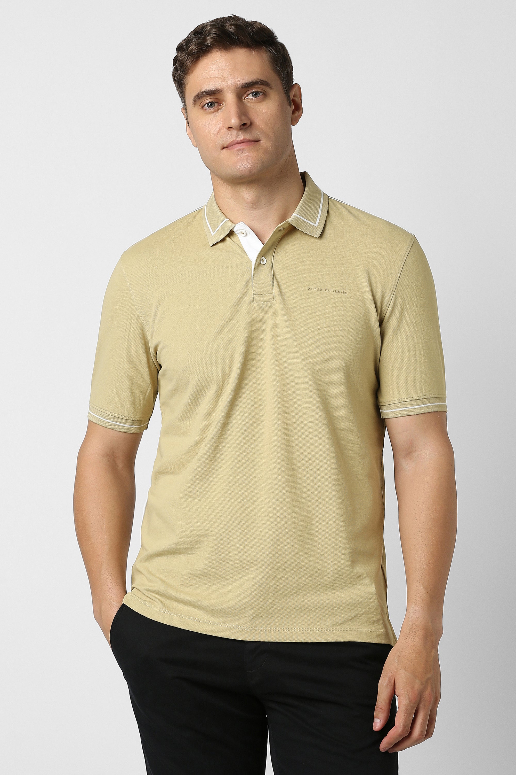 Men's Beige Casual Half Sleeves Polo Tshirt