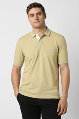 Men's Beige Casual Half Sleeves Polo Tshirt