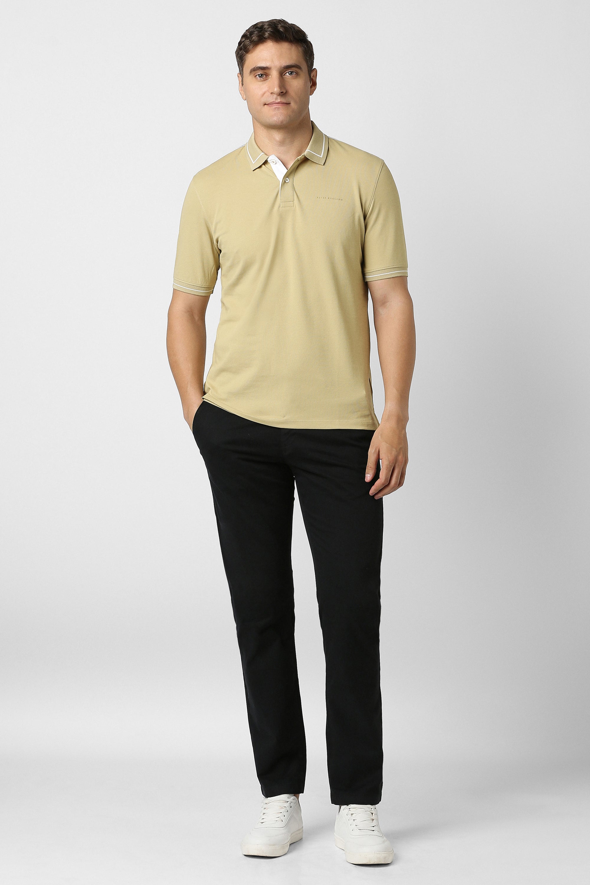 Men's Beige Casual Half Sleeves Polo Tshirt