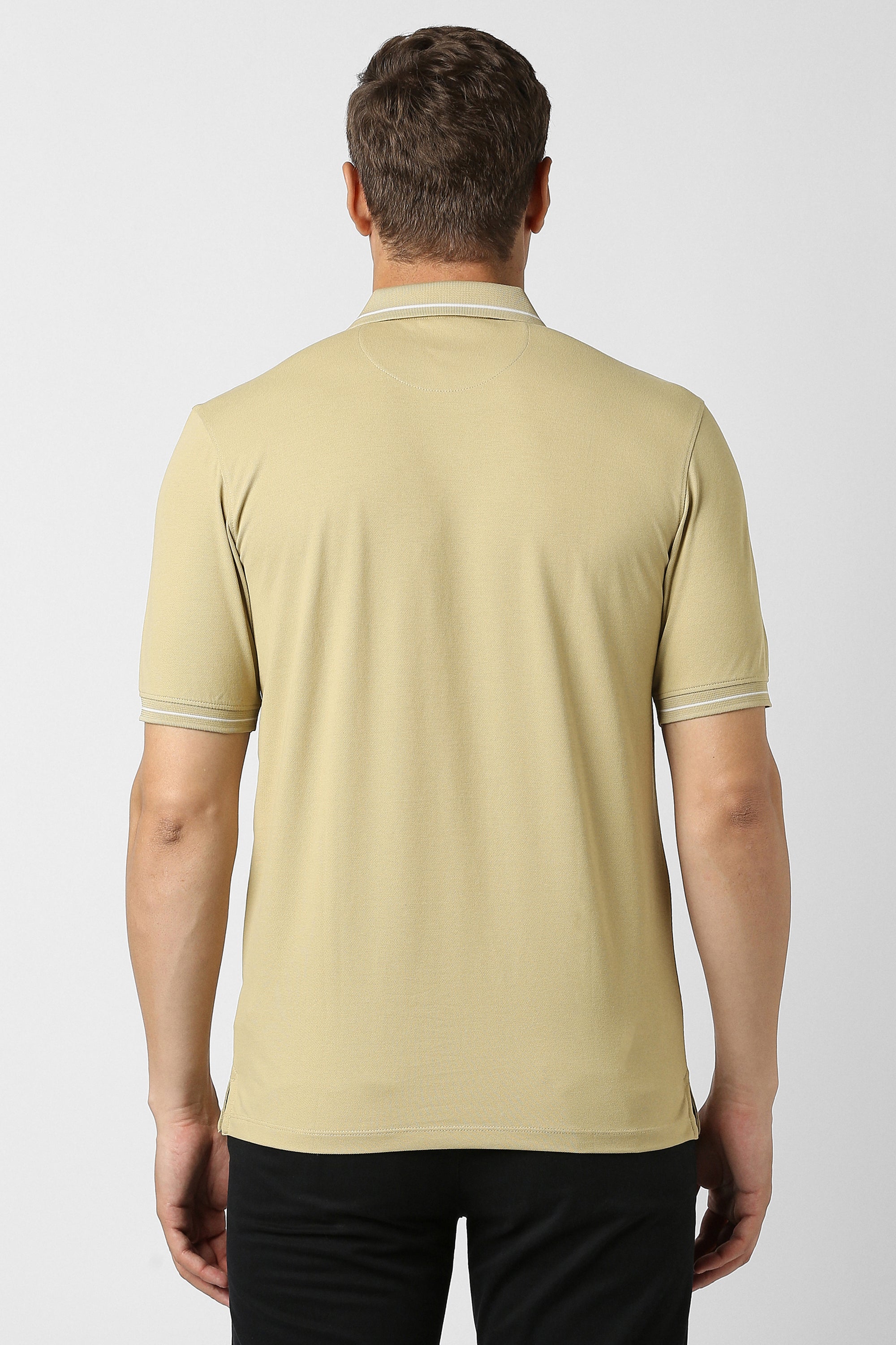 Men's Beige Casual Half Sleeves Polo Tshirt
