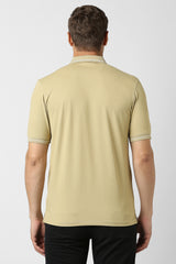 Men's Beige Casual Half Sleeves Polo Tshirt