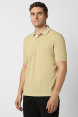Men's Beige Casual Half Sleeves Polo Tshirt