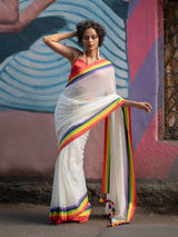 Women's White Cotton Saree