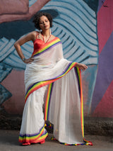 Women's White Cotton Saree