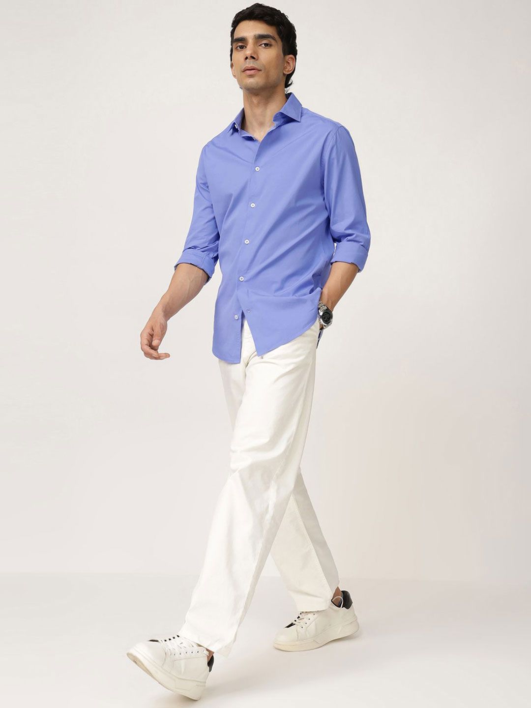 Men's Blue Casual Regular Fit Solid Full Sleeves Shirt