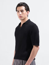 Men's Black Casual Slim Fit Solid Half Sleeves Tshirt