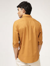 Men's Brown Casual Regular Fit Solid Full Sleeves Shirt